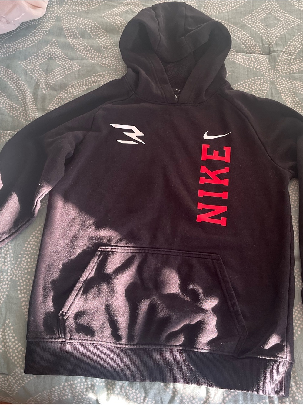 Nike Black Hoodie with Red Vertical NIKE and White Accents